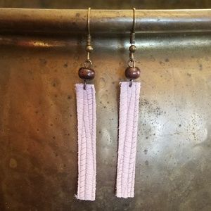 Pink Leather Bar Earrings